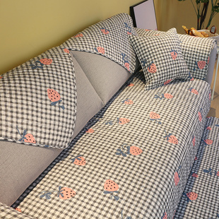 北欧全棉沙发垫现代简约客厅布艺套罩巾盖皮，四季通用防滑坐垫