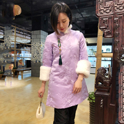 唐装棉袄女冬装禅服复古中式女装，满身刺绣花獭兔毛盘扣上衣棉衣