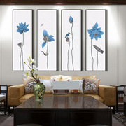 新中式客厅装饰画茶室挂画禅意，荷花玄关壁画竖版走廊过道背景墙画