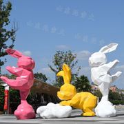 2023户外商场不锈钢网红几何熊兔子(熊兔子)大象立体雕塑草坪公园打卡道具