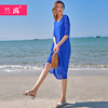 裙子女2024夏季蓝色雪纺连衣裙，海边度假宽松气质，沙滩长裙超仙