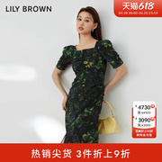 LILY BROWN秋冬款 抽象印花抽褶开叉两穿连衣裙LWFO234117