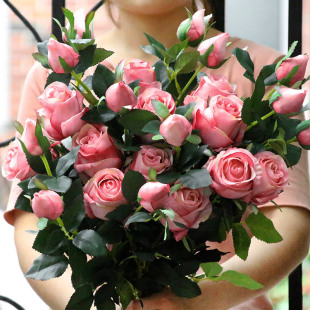 保加利亚玫瑰花仿真花束假花摆设欧式塑料花装饰绢花客厅餐桌摆件