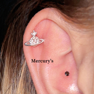 Mercurys 经典星球满钻耳骨钉纯银拧螺丝耳钉很迷你日常百搭耳饰