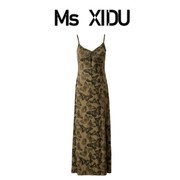 Ms XIDU黑色/绿色蝴蝶 带胸垫 长袖连衣裙女海边度假吊带长裙夏季