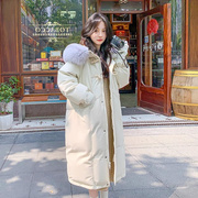 韩国中长款羽绒棉服女冬季韩系减龄慵懒风大毛领连帽棉衣外套