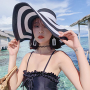 帽子女夏季海边超大帽檐遮阳夏天出游黑白条纹防晒大沿沙滩草帽