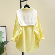 欧洲站中长款黄色衬衫，女2024春秋韩版宽松设计感小众披肩衬衣