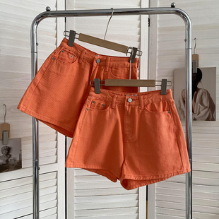 日韩高街穿搭直筒橙色夏季牛仔裤，百搭气质短裤时尚休闲洋气c￥30c