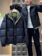 2023男士立领羽绒服冬季韩版时尚，帅气个性拼色休闲保暖外套潮