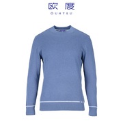 OUHTEU/欧度羊绒衫蓝色绵羊毛男商务合体版型冬季