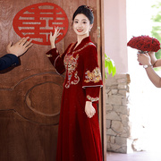 新中式红色敬酒服2023新娘孕妇，高腰遮肚秀禾大码胖mm长袖