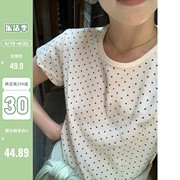 陆小团团复古波点短袖T恤女2024春季设计感韩系chic别致上衣