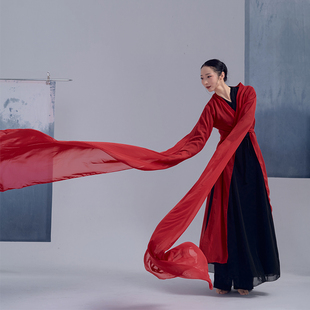 粉墨千秋古典舞红色雪纺，水袖舞2米长袖五片式飘逸垂感开衫