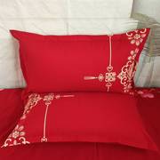 大红色枕套全棉结婚一对100%纯棉拉链式，婚庆斜纹印花单双人(单双人)枕头套