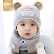 宝宝帽子秋冬季男婴儿毛线，帽女儿童护耳帽围脖加绒婴幼儿可爱冬天