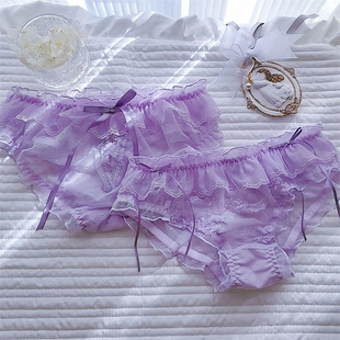 紫色蕾丝内裤女性感梦幻神秘少女纯棉三角裤纯色网纱可爱低腰底裤