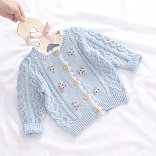 2024女童开衫毛衣1-5岁宝宝洋气绣花外套8个月婴儿针织衫韩版