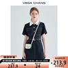 VEGA CHANG牛仔连衣裙夏季女2023年法式蕾丝娃娃领衬衫裙子