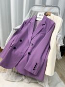 iq倩牛品牌时尚宽松气质款双排，扣中长款西装外套女紫白
