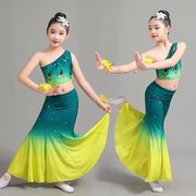 儿童傣族舞蹈演出服弹力孔雀舞表演服女童傣族舞台演出服装