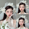 韩式花朵新娘头纱摄影拍照样片，造型白色甜美森系超仙写真头饰