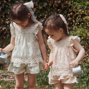 韩国女童碎花背心裙衫2024夏款童装儿童纯棉T恤女孩蕾丝洋气上衣