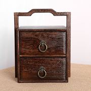 中式实木提盒 仿古首饰双层 抽屉式复古收纳木盒 木质工艺品