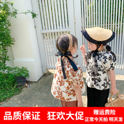 韩国男女童套装夏季韩版儿童，洋气碎花上衣+裤子两件套跨境