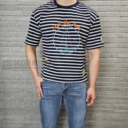 BASSOHOMME韩国2024年夏季深蓝色条纹圆领青春活力短袖T恤男