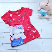 夏季 女童女宝宝短袖红色T恤外衣上衣 红色小猫 外贸出口A