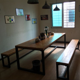 复古铁艺实木餐桌 p餐桌椅组合 松木书桌 会议桌办公桌 饭店