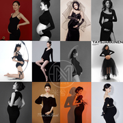 孕妇摄影服装黑色影楼孕妇装个性感写真拍照服孕妇照片衣服