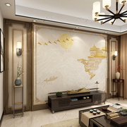 新中式墙布楼阁山水，客厅电视背景墙壁纸，沙发卧室壁布轻奢国风