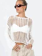 欧美风长袖镂空针织网衫，宽松沙滩罩衫，女上衣knittedcut-outtop