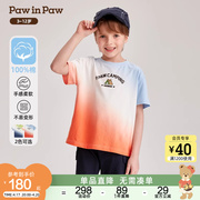 PawinPaw卡通小熊童装24年夏季男童渐变印花休闲纯棉短袖T恤