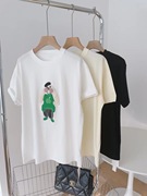 重工欧版韩国独家贴布兔子短袖T恤重工艺宽松纯棉白色上衣23