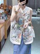 新中式国风女装2023年夏季中国风唐装，上衣白色刺绣马甲背心