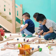 儿童木制b火车轨道，组合玩具95件380件积木幼儿园，互动益智赛车游戏
