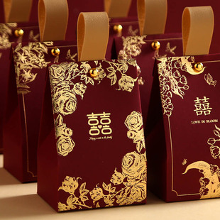 2023创意结婚喜糖盒子婚礼高级感手提礼盒中式喜糖袋空盒订婚