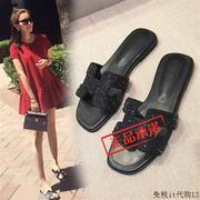 香港2023懒人拖鞋，女夏外穿网红时尚，沙滩鞋平底人字凉拖鞋
