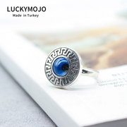 纯银戒指女小众设计土耳其恶魔之眼蓝眼睛个性夸张食指戒足银指环
