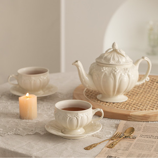 法式下午茶壶复古优雅杯碟红茶，家用新骨瓷(新骨瓷)茶具陶瓷奢华欧式英式
