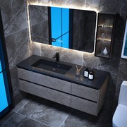 简约现代岩板陶瓷一体盆，浴室镜柜组合卫生间实木，洗脸盆洗漱台盆柜