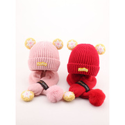 日本zd婴儿秋冬帽子围巾两件套可爱超萌男女宝，针织保暖儿童毛线帽