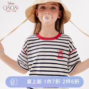 女童短袖t恤2024夏季儿童，纯棉半袖休闲条纹亲子装上衣打底衫