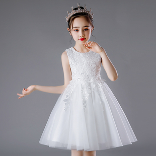 女童公主裙礼服2023白色，裙子儿童洋气，女孩夏季蓬蓬纱裙连衣裙