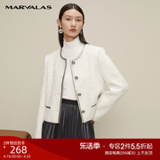 曼德诗白色小香风短款外套，女2024春季复古风精致设计感上衣