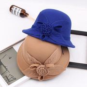 优雅花朵礼帽女英伦，复古时尚韩版圆顶羊毛呢，渔夫帽秋冬名媛时装帽