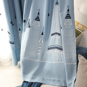 简约现代客厅卧室飘窗地中海，遮光窗帘卡通，成品男孩儿童房城堡蓝色